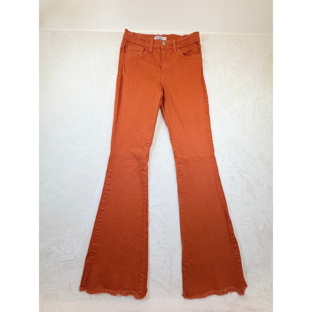 O2 Denim Orange Frayed Hem Flare Bell Bottom Jeans Womens 27 Excellent